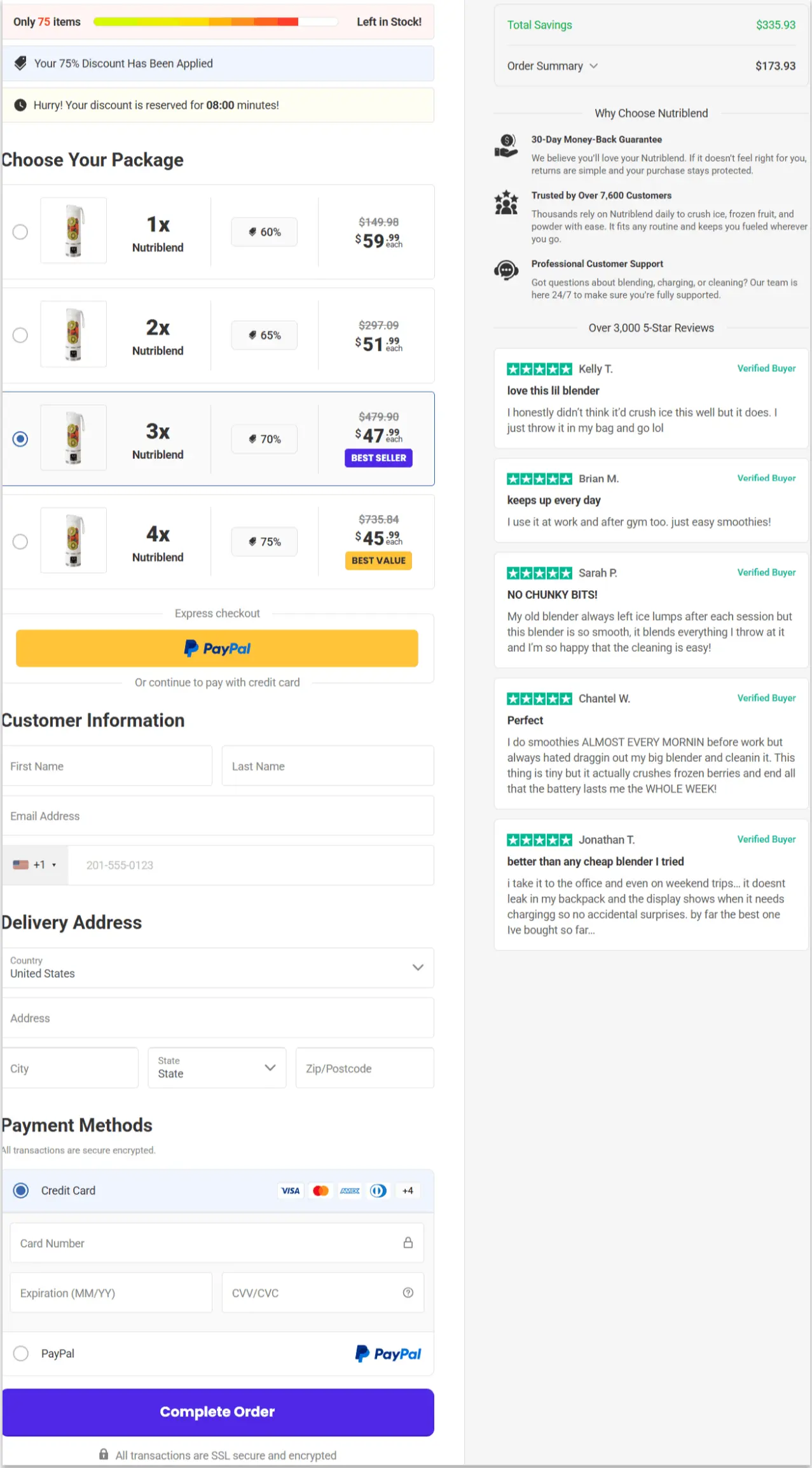 Nutriblend Pro Secure Checkout Page